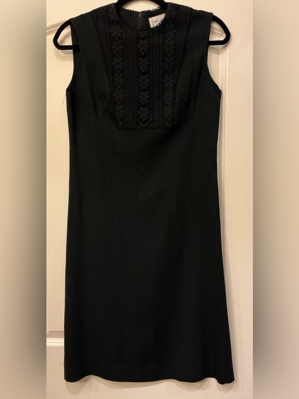 Vintage 1960s Gay Gibson Black Lace Overlay A-Line Midi Dress - Sz S / 6